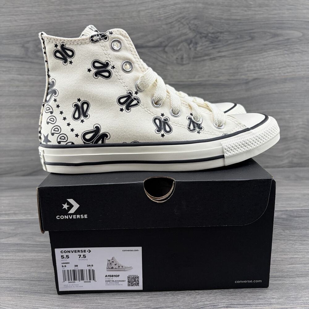 Converse Chuck Taylor All Star Paisley Size 7.5 Womens White Black Sneakers